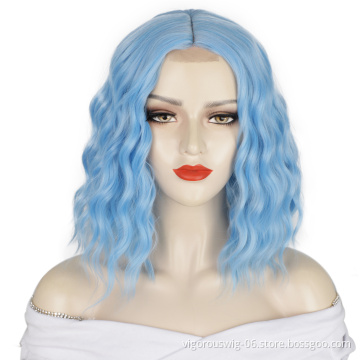 Natural Vendors Fiber Good Quality Cheap For Women Blue High Temperature Water Wave Synthetic Wigs Lace Front